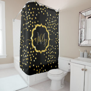 Rideaux De Douche Monogramme de points de Parties scintillant d'or