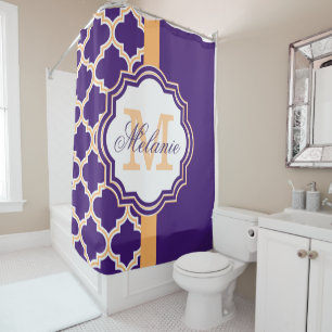 Rideaux De Douche Monogramme de Quatrefoil pourpre