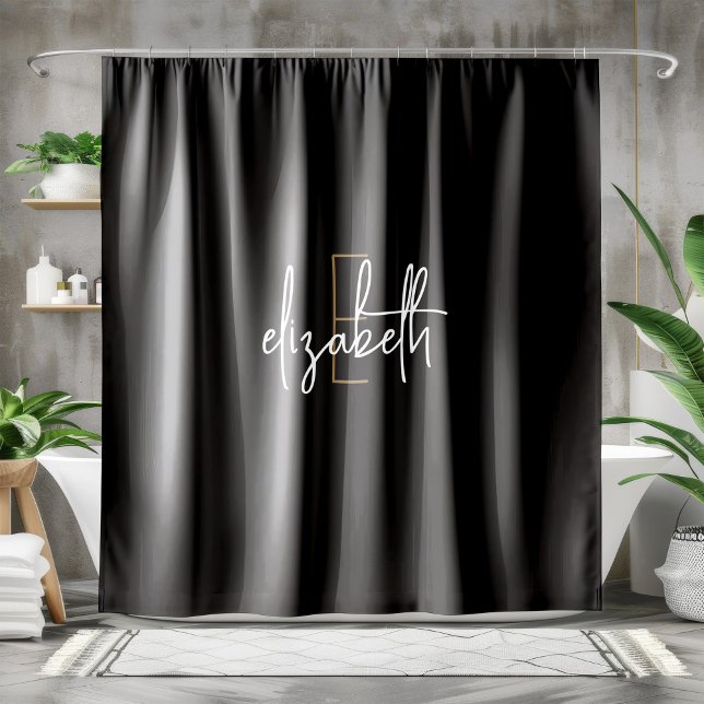 Rideaux De Douche Monogramme d'or noir moderne personnalisé (Créateur téléchargé)