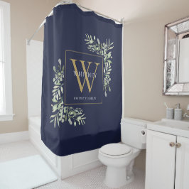Rideaux De Douche Monogramme d'or personnalisé Vert Marine Bleu