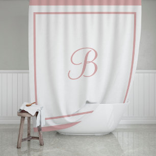 Rideaux De Douche Monogramme élégant à bordure rose en écriture scri