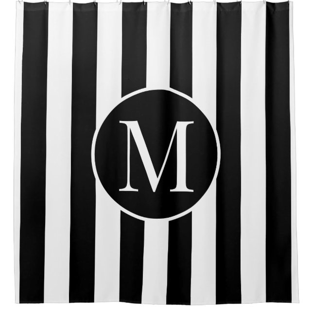 Rideaux De Douche Monogramme élégant à rayures blanches noires moder (Devant)