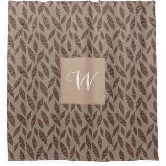 Rideaux De Douche Monogramme Élégant Brun Clair & Crème Imprimé Feui