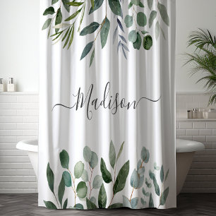 Rideaux De Douche Monogramme Élégant Feuilles Tropicales d'Eucalyptu