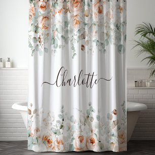 Rideaux De Douche Monogramme Élégant Floral de Rose Rustique de Verd