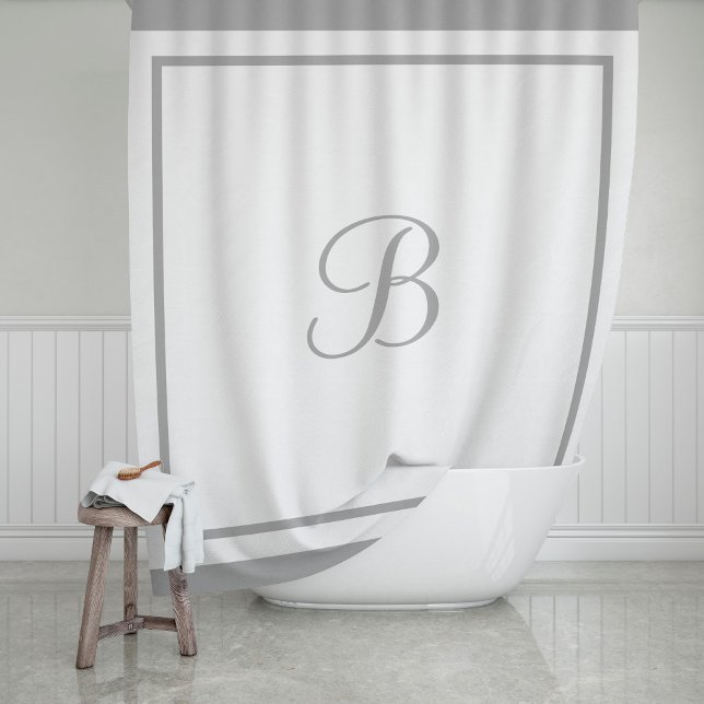 Rideaux De Douche Monogramme élégant gris bordure script (Créateur téléchargé)