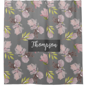 Rideaux De Douche Monogramme élégant gris foncé joli motif floral