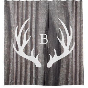 Rideaux De Douche Monogramme en bois patiné d'andouillers blancs de