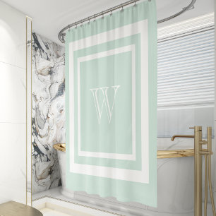 Rideaux De Douche Monogramme encadré de blanc et de vert écume de me