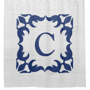 Rideaux De Douche Monogramme encadré en Filigree en bleu marine