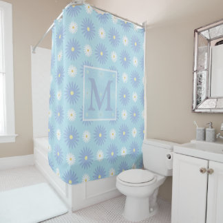 Rideaux De Douche Monogramme Fleurs Bleues Et Blanches 