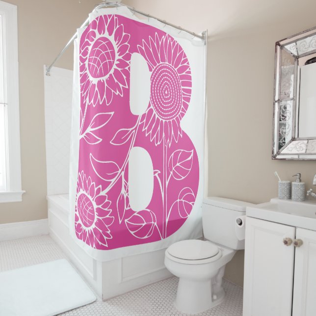 Rideaux De Douche monogramme floral B lettre majuscule (En situation)