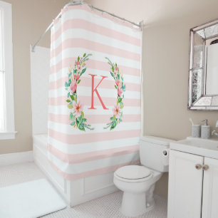 Rideaux De Douche Monogramme floral paradis et rayures
