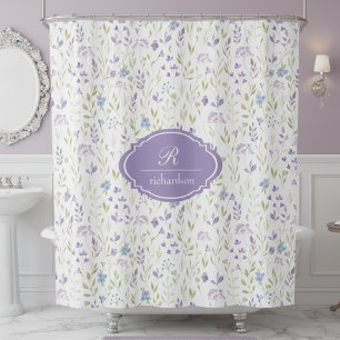 Rideaux De Douche Monogramme floral personnalisé violet