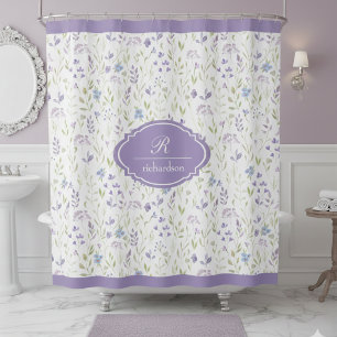 Rideaux De Douche Monogramme floral personnalisé violet