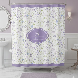 Rideaux De Douche Monogramme floral personnalisé violet