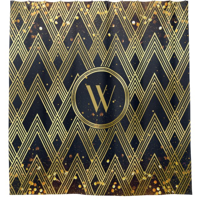 Rideaux De Douche Monogramme géométrique de motif de charme de (Devant)