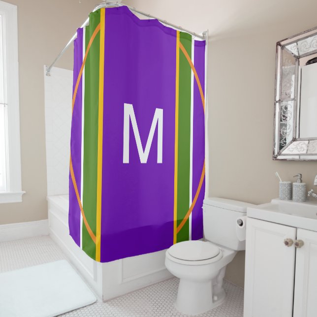 Rideaux De Douche Monogramme Géométrique violet jaune clair (En situation)