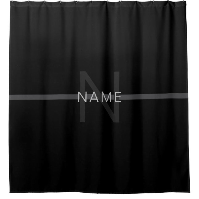 Rideaux De Douche Monogramme gris foncé, nom et bande géométrique (Devant)