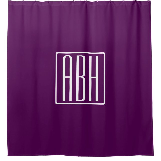 Rideaux De Douche Monogramme initial | Blanc Sur Violet Profond (Devant)