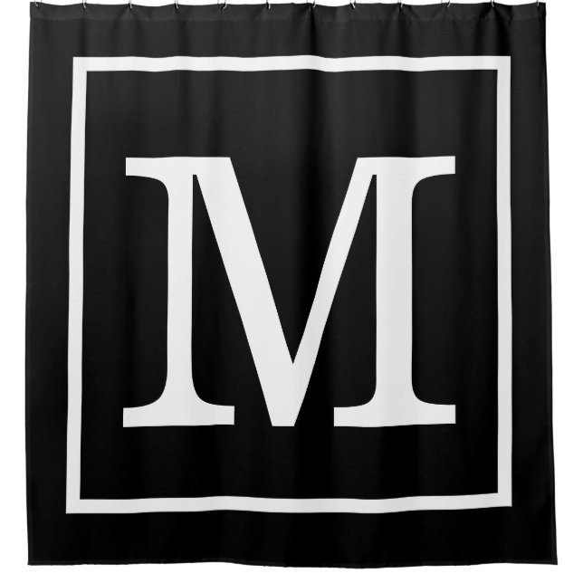Rideaux De Douche Monogramme initial XL encadré noir blanc (Devant)