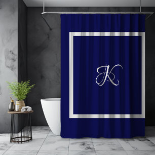 Rideaux De Douche Monogramme initiale bleu gris élégant