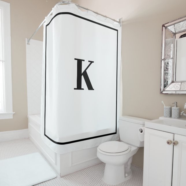 Rideaux De Douche Monogramme Initiales Nom personnalisé Noir blanc m (En situation)