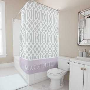 Rideaux De Douche Monogramme Lilac et Grey Trellis   Couleurs modifi