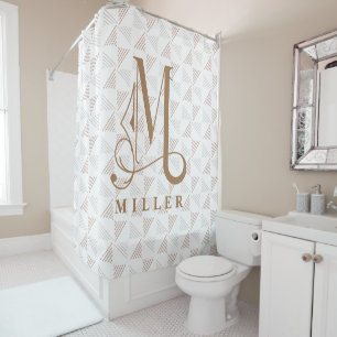Rideaux De Douche Monogramme M Tan du Motif de ligne et de grille mo