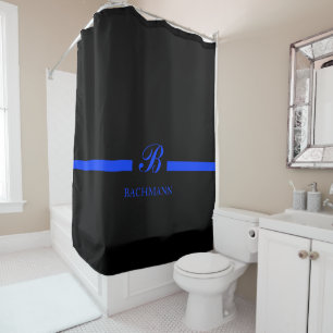 Rideaux De Douche Monogramme mince de coutume de Blue Line