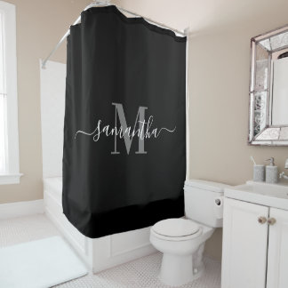 Rideaux De Douche Monogramme minimaliste noir