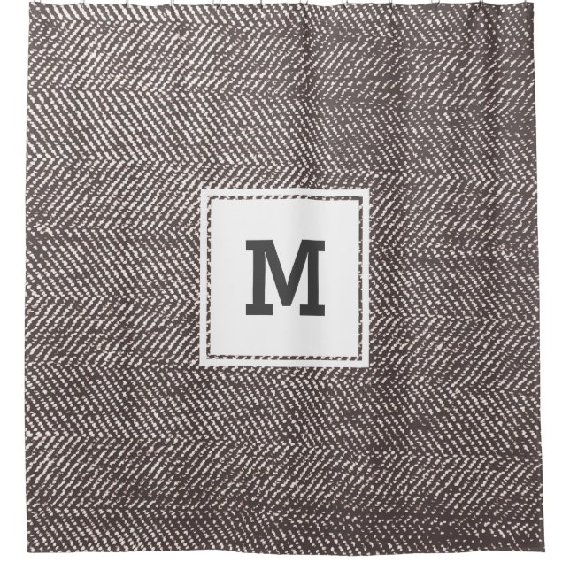 Rideaux De Douche Monogramme Mocha Brown Herringbone (Devant)