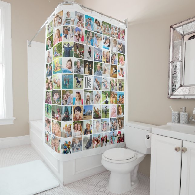 Rideaux De Douche Monogramme moderne 80 Photo Collage personnalisé (En situation)