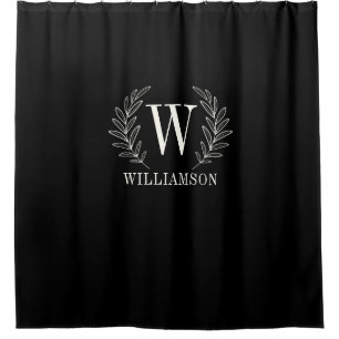 Rideaux De Douche Monogramme Moderne Black White Laurel Wreath