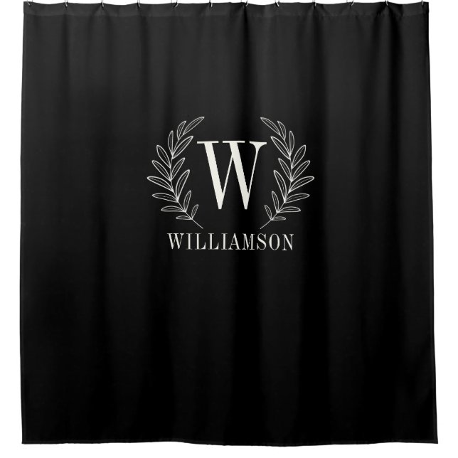 Rideaux De Douche Monogramme Moderne Black White Laurel Wreath (Devant)