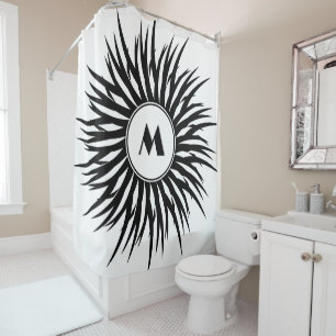 Rideaux De Douche Monogramme moderne noir blanc spirale Personnalise