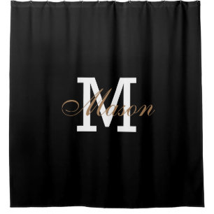 Rideaux De Douche Monogramme moderne or noir blanc élégant