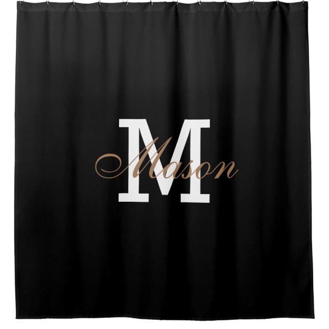 Rideaux De Douche Monogramme moderne or noir blanc élégant (Devant)