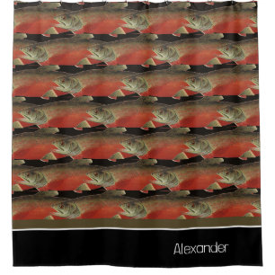 Rideaux De Douche Monogramme moderne Poisson Saumon Design Noir Blan