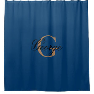Rideaux De Douche Monogramme moderne tendance Blue Gold élégant