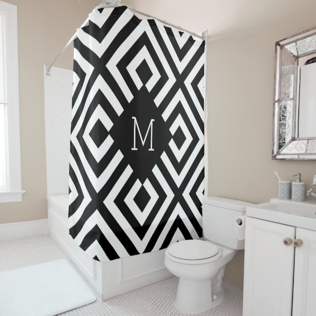 Rideaux De Douche Monogramme noir et blanc (En situation)
