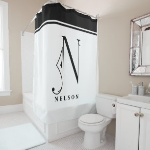 Rideaux De Douche Monogramme noir et blanc sophistiqué N