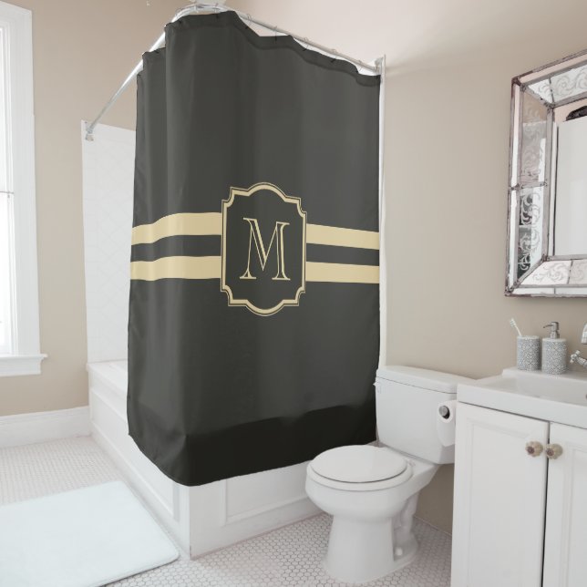 Rideaux De Douche Monogramme noir et d'or (En situation)