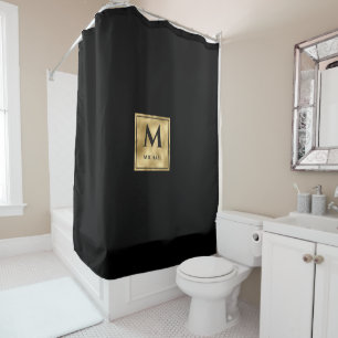 Rideaux De Douche Monogramme noir et or Élégance Luxueuse