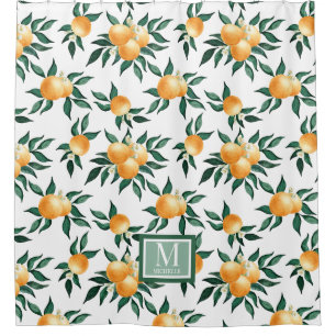 Rideaux De Douche Monogramme Nom Aquarelle Citron Orange