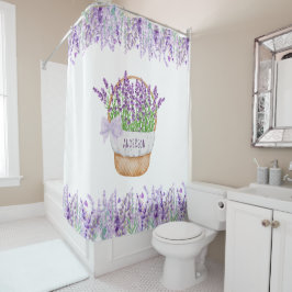 Rideaux De Douche Monogramme Nom Lavande Fleurs Panier Vert pourpre