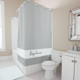 Rideaux De Douche Monogramme Nom personnalisé Gris Gris Noir Blanc