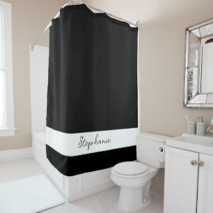 Rideaux De Douche Monogramme Nom personnalisé Noir blanc élégant