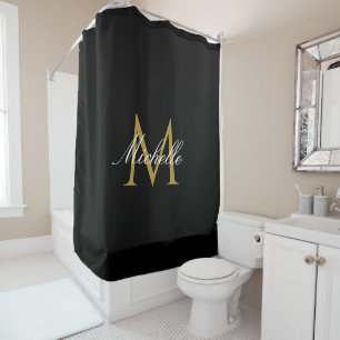 Rideaux De Douche monogramme or noir