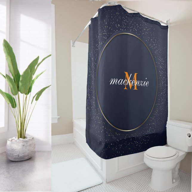 Rideaux De Douche Monogramme orange du Cercle bleu moderne de luxe (Créateur téléchargé)